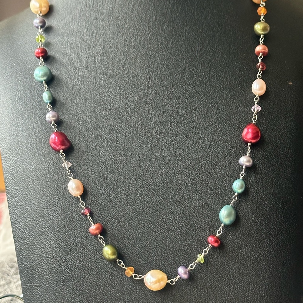 Genuine pearl gemstone sterling silver necklace - Picture 3 of 3